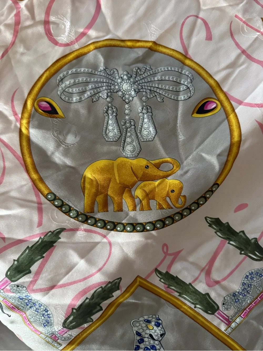 Vintage Must de Cartier Jewelry Animals Silk Scarf 34x34 pink